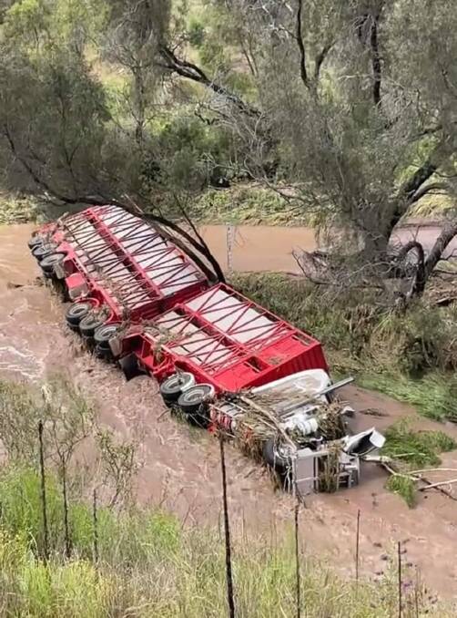 Ahoy there ... a cattle truck that ignored road closed signage on the Gap Road near Werris Creek paid a heavy price. Photo: Liverpool Plains Shire Council