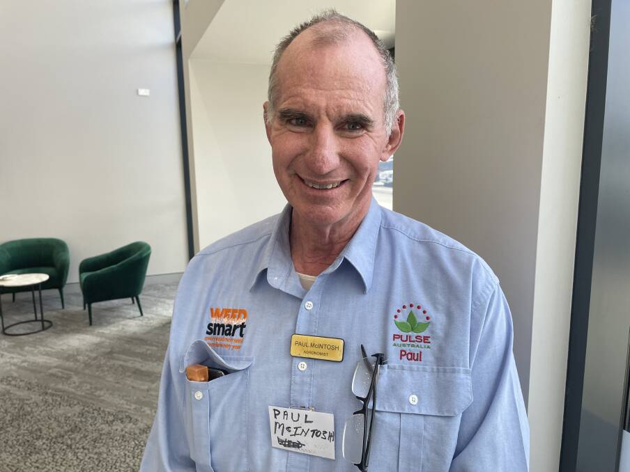 Pulse Australia's agronomist, Paul McIntosh, Highfields, Queensland, at the Crop Consultants Australia seminar in Tamworth on Thursday. Picture by Simon Chamberlain