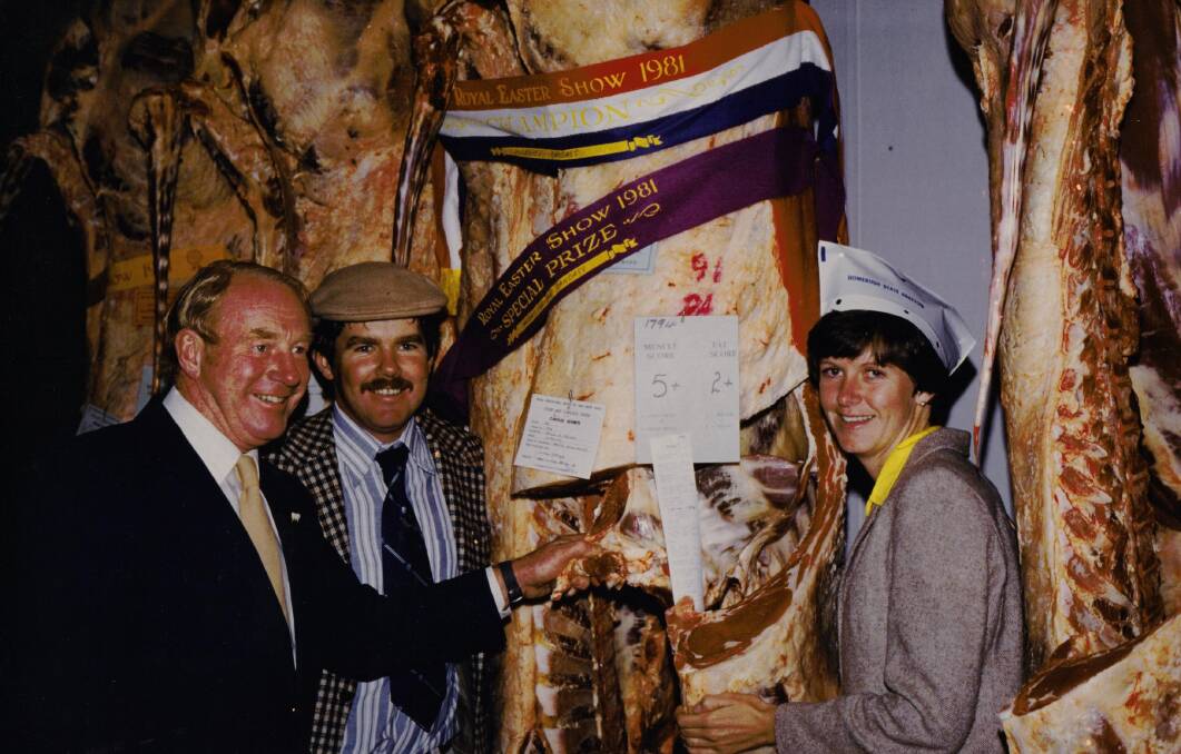 Robert (Snr), Michael, and Jenny Millner with their Champion Carcase at the Sydney Royal Easter Show, 1981. Picture supplied