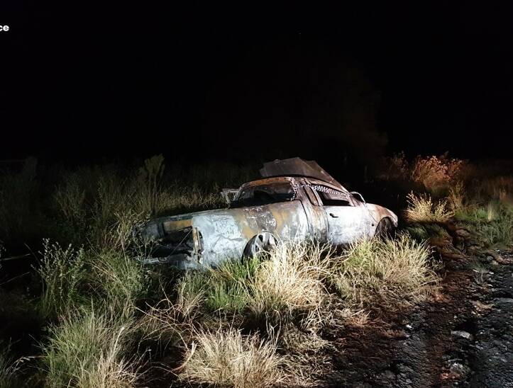 The stolen ute was later found burnt out and dumped in Gin Gin. Picture via NSW Police 