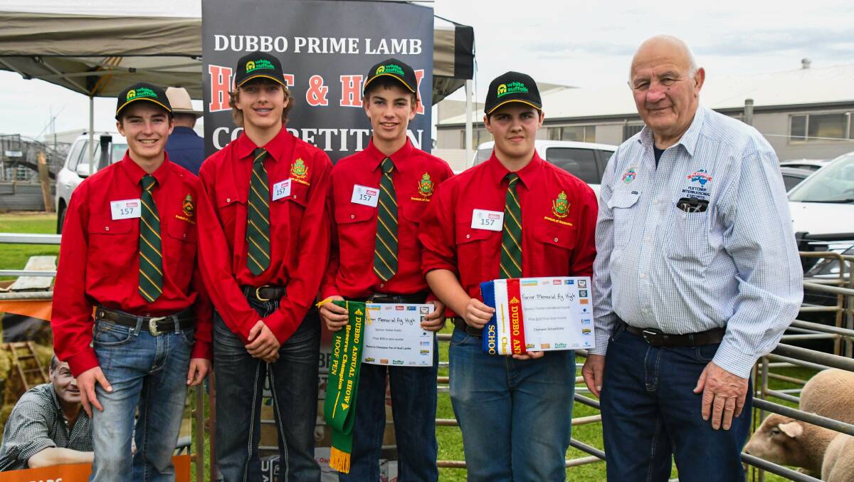 Champion School entry Farrer Memorial Agricultural High School students with Roger Fletcher, Dubbo. 