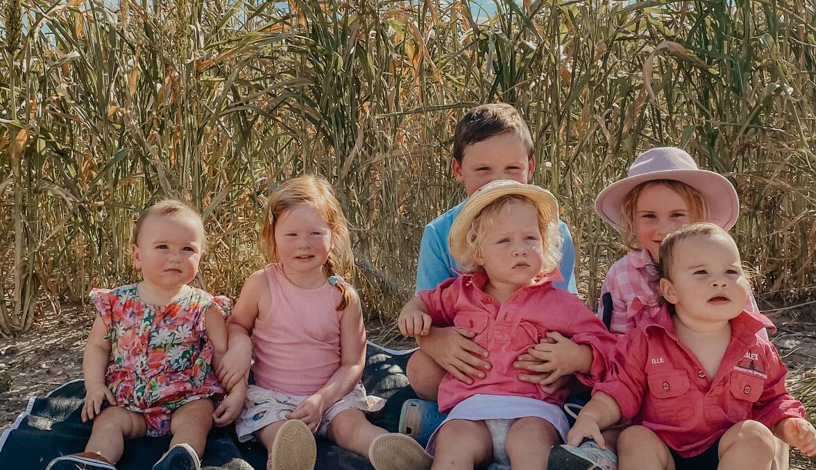 Ivy Paulsen, one, Juliet Paulsen, two, Henry Orchin, six, holding Maggie Orchin, two, and Sky Orchin, four, holding Ellie Beale, 18 months. Picture supplied