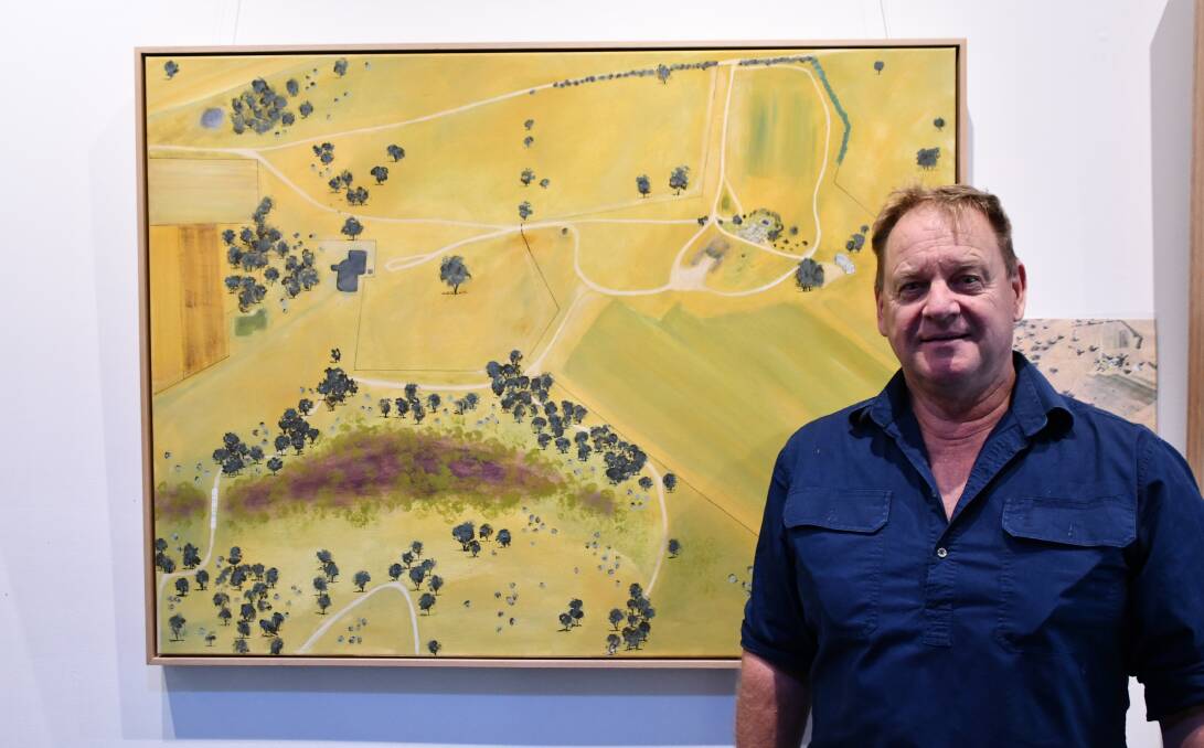 Artist Graham Hearn, Bermagui, at the Farmscapes exhibition launch at the Moulamein Art Gallery. Picture by Rebecca Nadge.