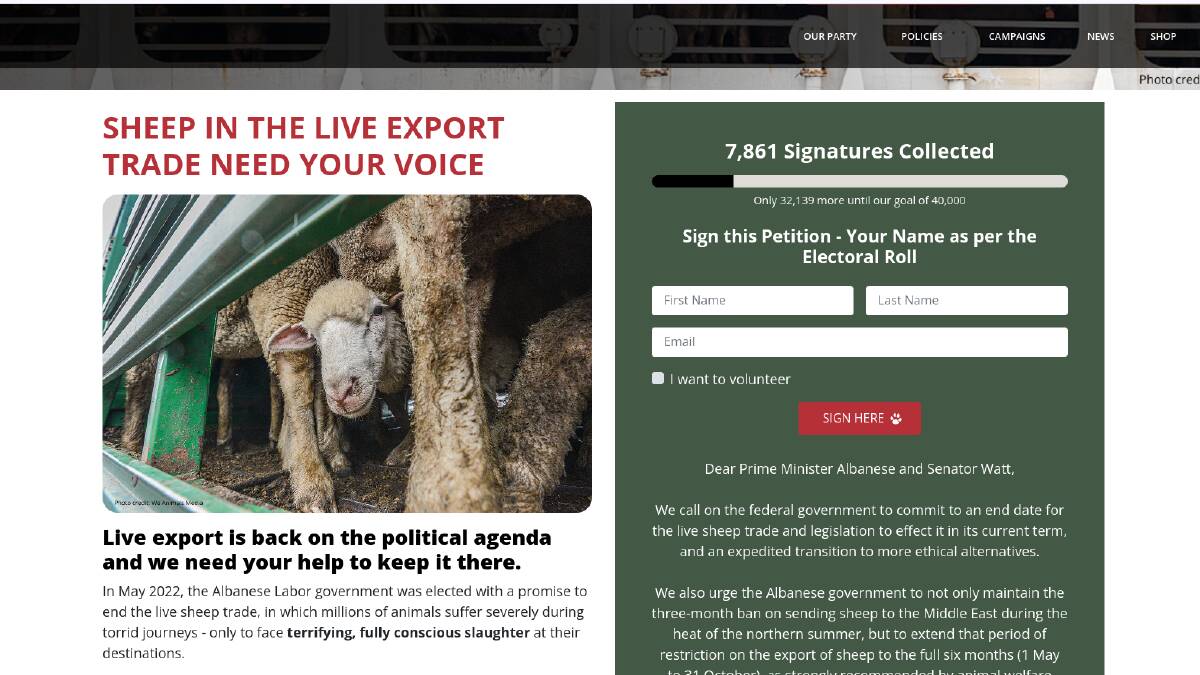 The Animal Justice Party used the same image as Labor to illustrate the live export trade.