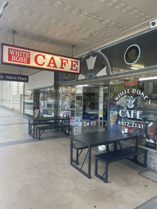 The White Rose Cafe, prominent in the main street of Temora.
