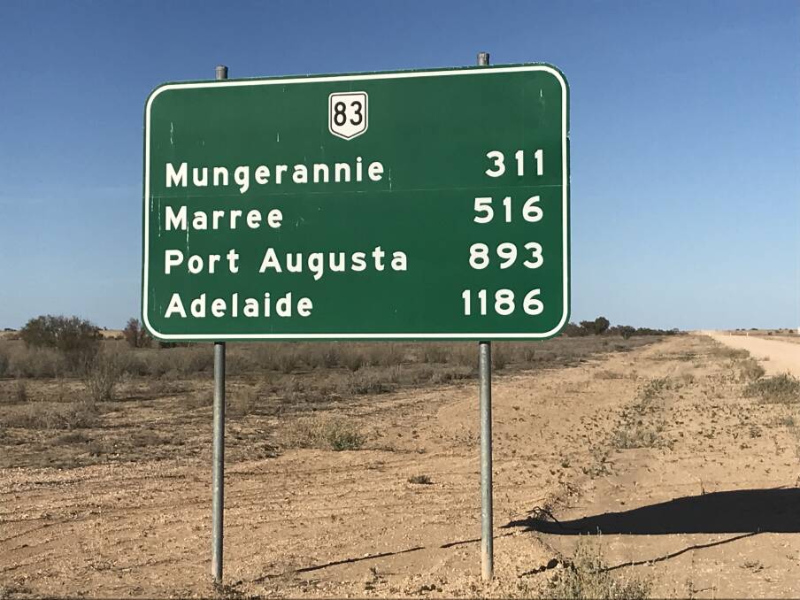 The northern end of the Birdsville Track giving travellers an idea of the immense distances to drive between settlements.