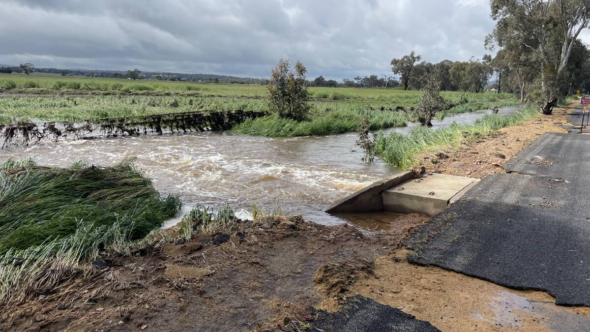 Flood damaged road in 2023 near Cootamundra. Photo: Stephen Burns