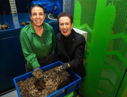 Goterra chief executive officer, Olympia Yarger. with Lord Mayor of Sydney, Clover Moore and soldier fly maggots. Photo Nick Langley.