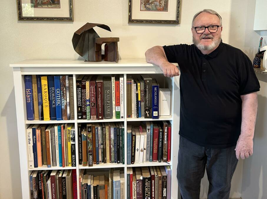 Artist Geoff Ireland, Sutherland, Sydney, wants to donate his collection of more than 300 books to a library in country NSW. Picture supplied