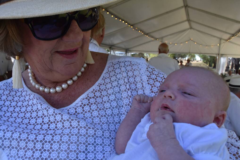 Proud grandmother Sue Evans, Walgett, with five-week-old Madison Loelf, the fourth child of Kate and Anthony Loelf, "Anherst", Rankin's Springs.