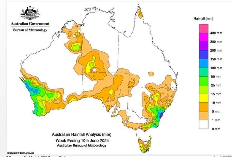 The Mid West of WA, north of Geraldton, topped the charts in terms of rainfall through the WA cropping zone. Source: BOM.