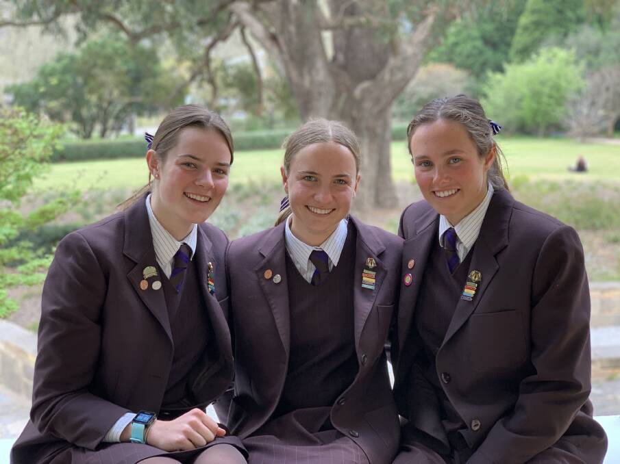 Pip Ireson (centre) with Year 11 friends, Charlotte Dulhunty and Amber Martin-Smith, Frensham boarders. 