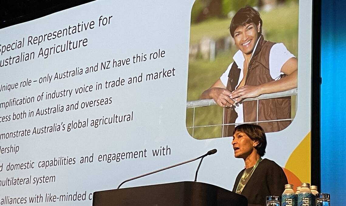Yass farmer and the first appointed special representative for Australian agriculture, Su McCluskey, telling her audience at this week's Nature Based Solutions conference in Brisbane that our storyAustralias story about sustainability, traceability and food safety was world leading and everyone involved needed to work together as team Australia .