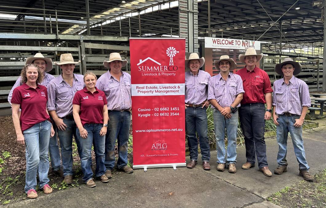 Part of the new-look selling team formed as Australian Property and Livestock Group with Cherie Heath, Josh Sawtell, Isaac Young, Georgie and Andrew Summerville, Bruce Birch, Nick Fuller, Blake O'Reilly and Fletcher Johnston. Photo supplied.