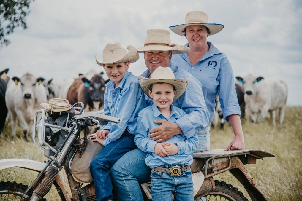  Justin and Amy Dickens, and their sons, Jack, 10, and Mitchell, 9, run the JAD Speckle Park stud at Yeoval in the NSW Central West. Picture Ruby Canning