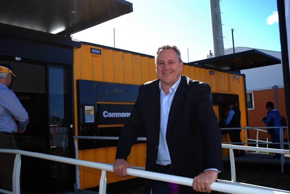 Commonwealth Bank of Australia's regional general manager, James Corbett, is pictured in front of the "pop-up" branch at last year's Commonwealth Bank AgQuip field day at Gunnedah.