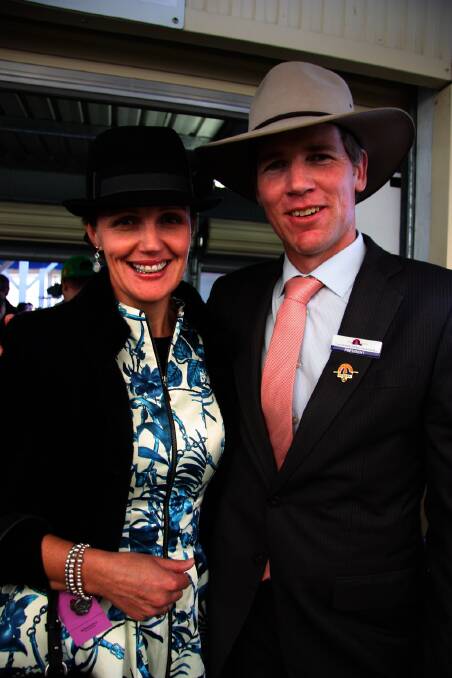 Jodie Crowe, “Sunbury”, Garah, with Moree Picnic Race Club president Tim Poole, at last year’s meeting.