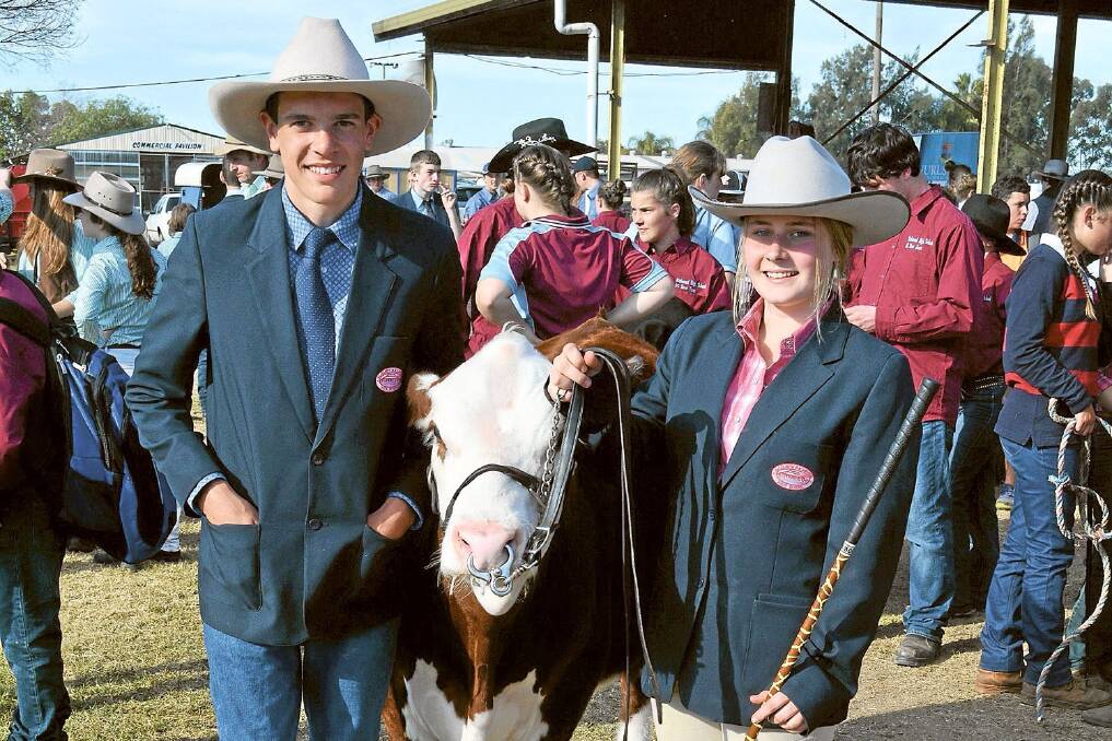 Champion paraders in the senior and junior section, Elizabeth Macarthur High School students, Brad Psaroudis and Clare Howe, with their school steer.