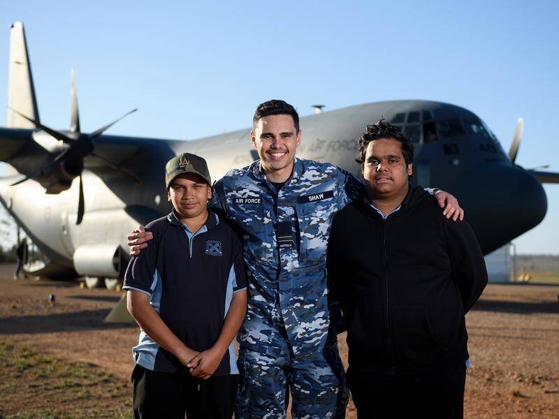 RAAF officers introduced local kids in NSW Central West town Lake Cargelligo to the C-130J Hercules.