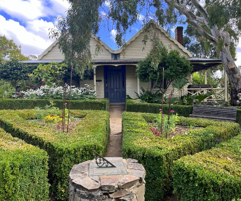 Clipped box (Buxus) hedges make an interesting surround to the sundial in this re-created 19th century garden at Sovereign Hill, Victoria. 