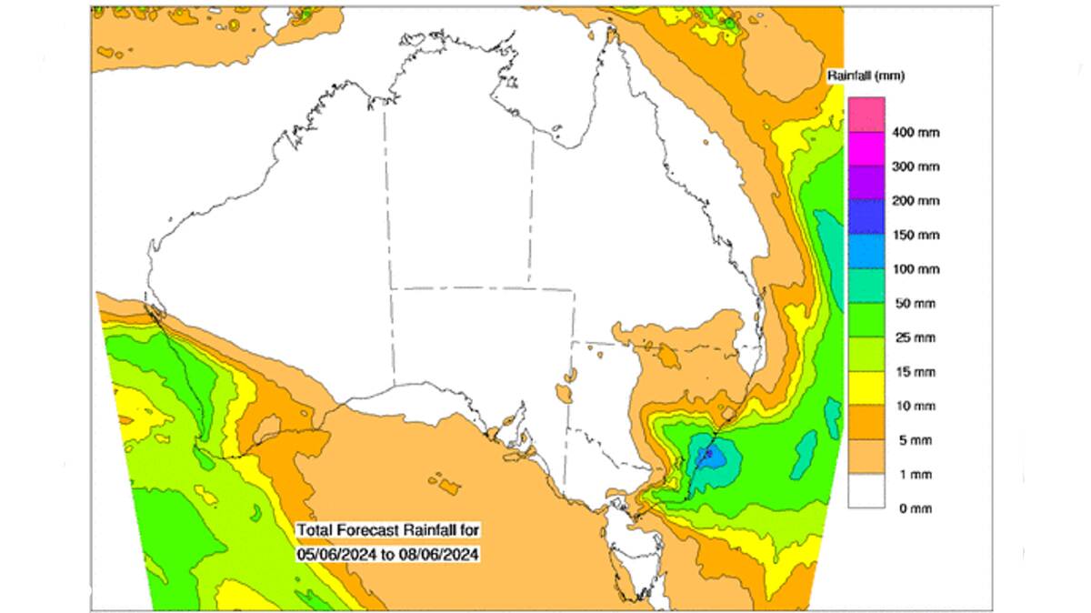 Where the rain is expected to fall in the next eight days. Source: BoM